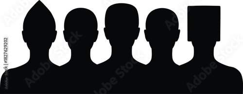 Diverse group of people silhouettes with different head shapes and sizes