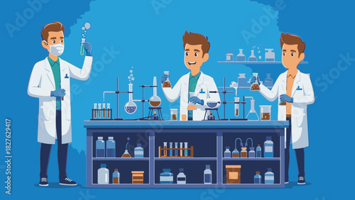 Scientists perform innovative research and development in a modern lab with advanced equipment, perfect for illustrating scientific breakthroughs and medical progress