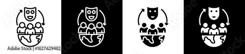 Cultural Transformation Icon Set In Black And White Filled Style Collection