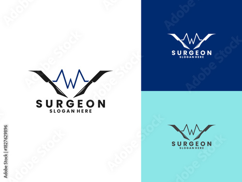 Surgical knife with heartbeat logo design vector. Modern surgeon logo design vector template