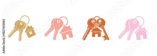 Two keys attached to a house keychain. It's a flat design, thoughtfully layered and organized for simple editing.

