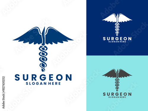 Scalpel with doctor symbol logo design vector template. Surgeon with Pharmacy logo design