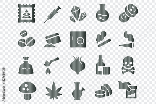 Drug and Addiction Related Vector Silhouette Icons Set for Awareness and Illustration
