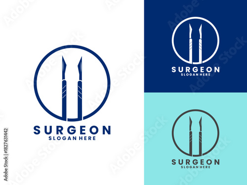 surgeon knife with circle line logo vector. Modern simple surgeon logo design vector template.