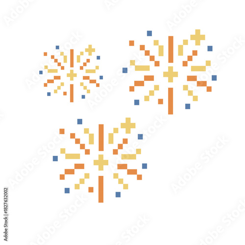 Pixel art fireworks celebration illustration