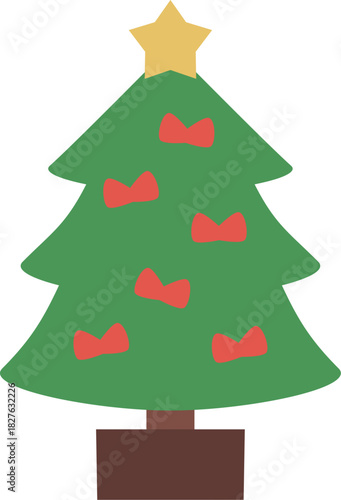 赤いリボンのオーナメントをつけたクリスマスツリーのベクターイラスト