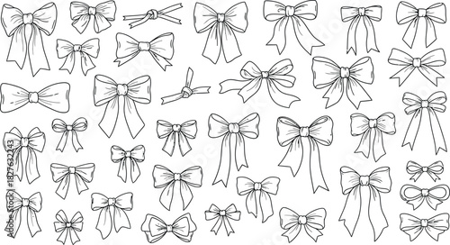 Collection of hand drawn bows in various styles and shapes