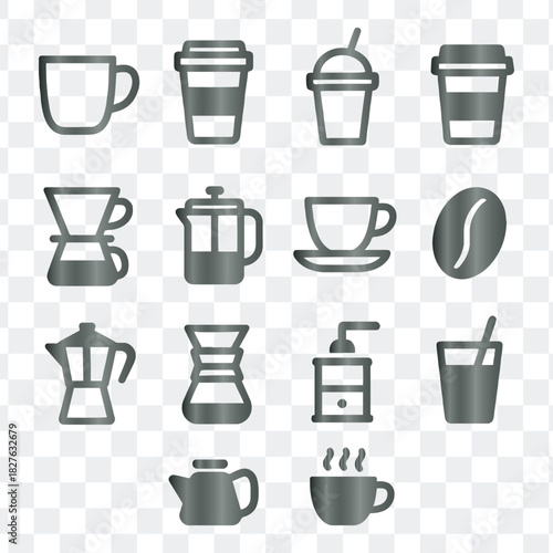 Wallpaper Mural Coffee Shop, Cafe, and Beverage Gradient Icons Set, Featuring Cups, Beans, Machines, Pots, and Drinks Torontodigital.ca
