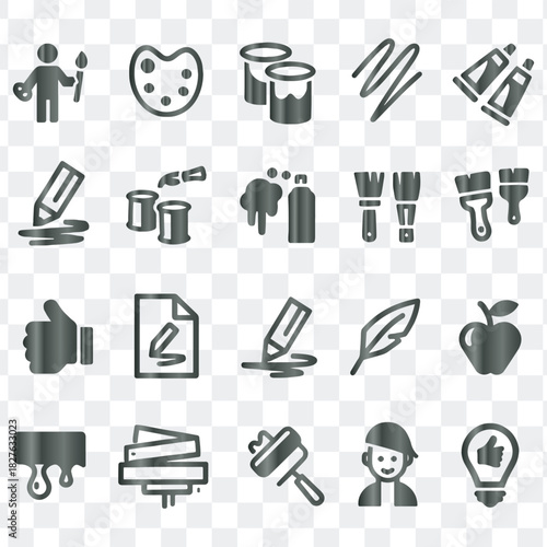 A Comprehensive Set of Minimalist Vector Outline and Silhouette Icons Featuring Art Supplies, Tools, Creativity, and Painting Activities for Design Projects
