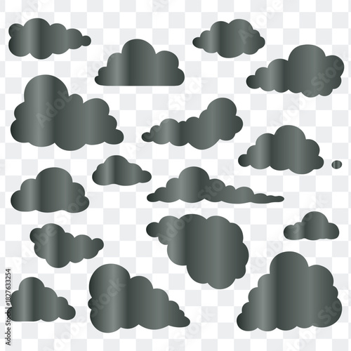A Diverse Collection of Minimalist Vector Silhouette Icons Featuring Various Cloud Shapes, Suitable for Design and Weather Projects