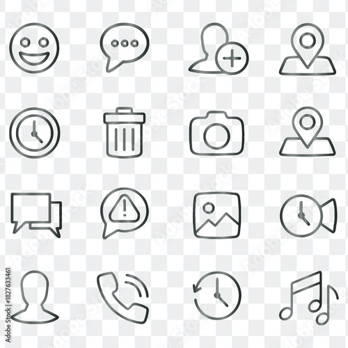 Modern vector line icons for social media, user interface, and web applications