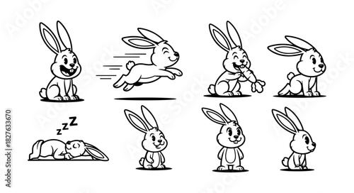 Collection of Cute Cartoon Bunny Rabbit Illustrations in Various
