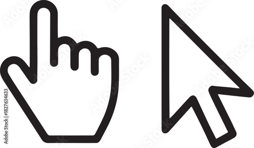 Hand cursor and arrow pointer icons on white background mouse