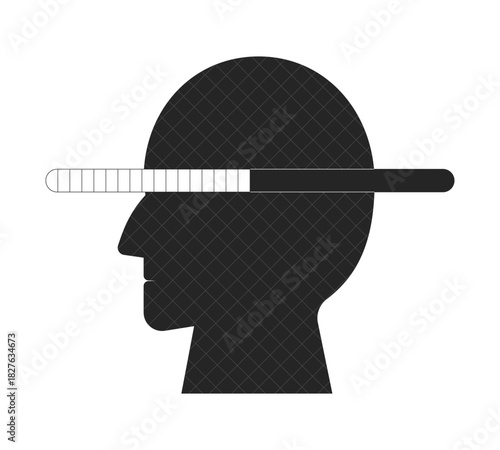 Loading data line illustration concept. Cognitive learning process. Upload download status. Progress bar with head silhouette black glyph 2D composition isolated. Ink linear metaphor vector art