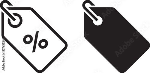 Price tag icon with percentage symbol and blank price tag on white background label sale