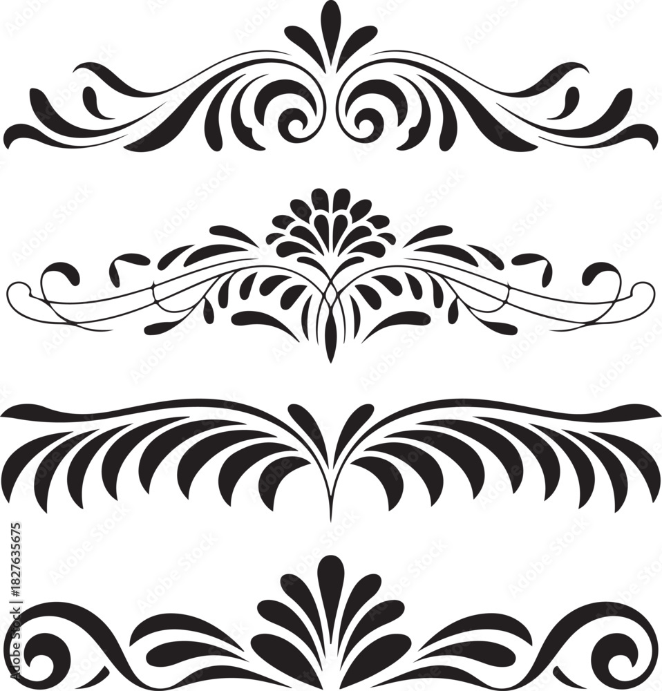 Fototapeta premium Elegant Decorative Dividers Black Vector Flourishes Design Elements for Invitations.