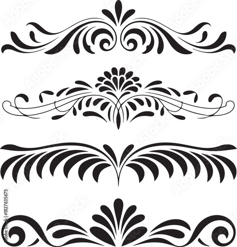 Elegant Decorative Dividers Black Vector Flourishes Design Elements for Invitations.