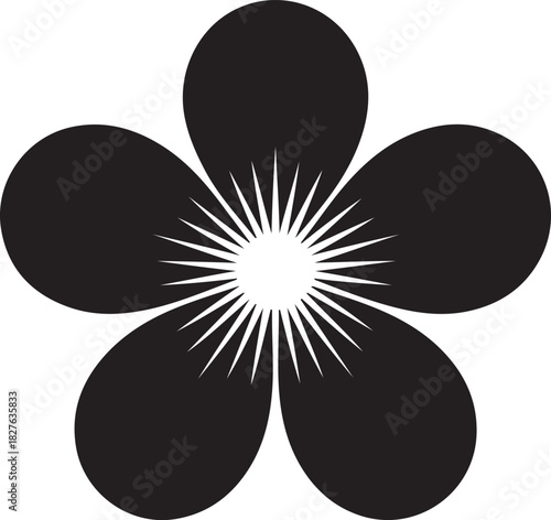 Elegant five petal flower in black and white minimalist design