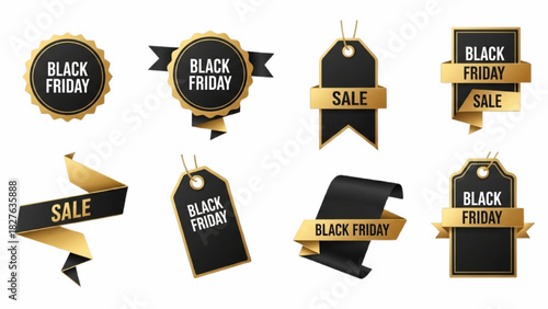 Gold and Black Price Tag Icons Set Luxury Black Friday – Premium Sale Labels Collection