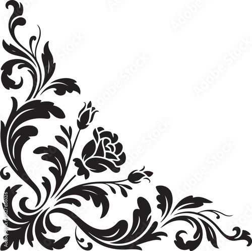  Elegant floral corner design with rose buds and flowing leaves art