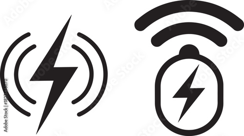 Wireless charging and signal icons on white background power energy