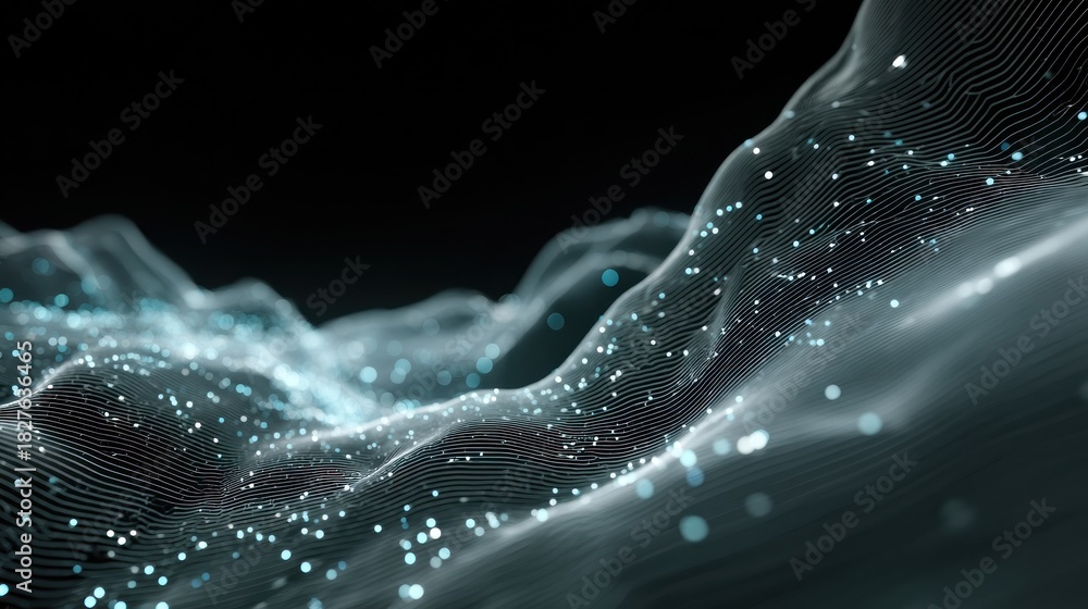 Naklejka premium Abstract digital landscape with glowing particles