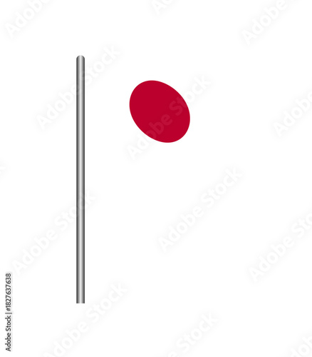 Vector illustration of Japan flag waving on flagpole, isolated on white background. Perfect for design, educational, and patriotic projects