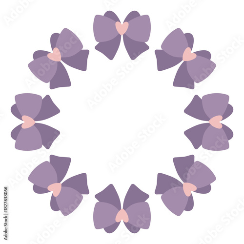 Circular Purple Ribbon Wreath Vector Illustration.  Ideal for decorative design, invitations, or branding. The circular arrangement adds a harmonious and elegant touch.