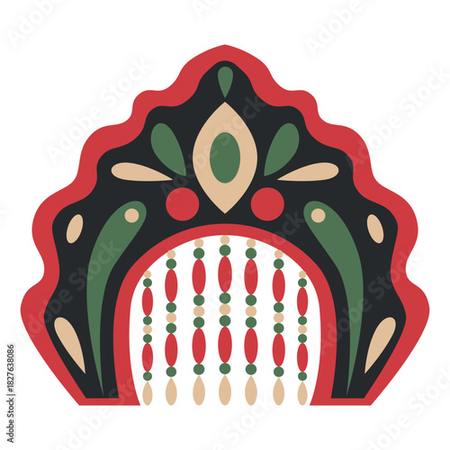 Colored kokshnik isolated vector illustration. Unique Russian aesthetics, traditional Russian clothing in red and black colors