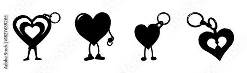 Heart keyrings collection, diverse love symbols, minimalist vector.