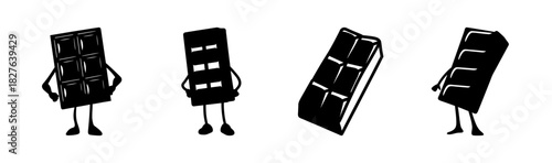 Funny hand-drawn chocolate bar cartoon characters with arms and legs