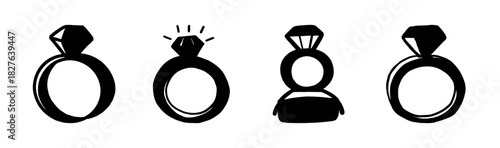 Minimalist diamond ring icons: perfect for wedding, engagement, proposal