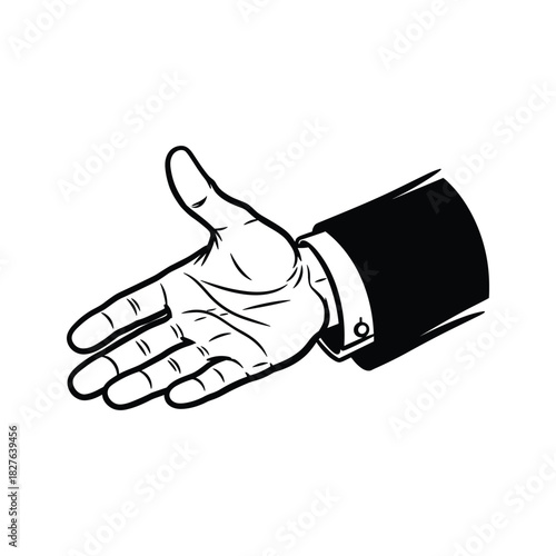 Business hand extended for a handshake gesture, welcoming agreement or partnership in a stylish illustration
