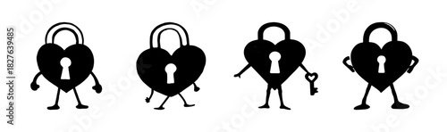 Heart padlock characters with key, symbolizing love, security, romance