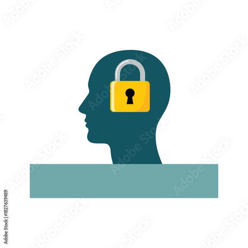 Locked mind illustration symbolizing mental privacy, security, secret thoughts, and psychological protection concept.