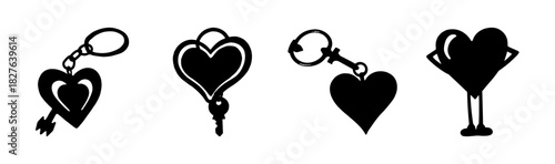Whimsical heart symbols: key to love, cupid arrow, and standing heart