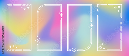 Set of retro line art frames with geometric shapes, decorated corners, and star details on the vivid colorful background. Outline borders in a retro 200s aesthetic for texts and images.