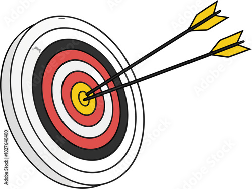 Vector of arrows hitting target center, symbolizing business success, focus, achievement, clean design, high-resolution, smooth, professional, sharp lines.