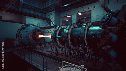 Εκτύπωση καμβά An advanced energy facility features complex machinery in motion
