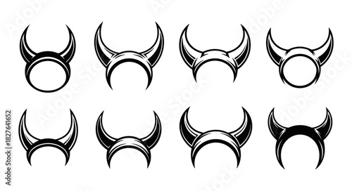Collection of Eight Stylized Devil Horns Designs for Graphic Use