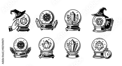 Collection of Mystical Crystal Balls and Fortune Telling Objects