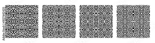 Set of abstract turing symmetric background. Organic labyrinth style seamless backgrounds Vector illustration.