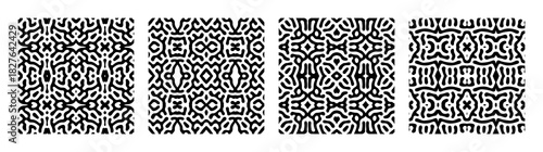 Set of abstract turing symmetric background. Organic labyrinth style seamless backgrounds Vector illustration.