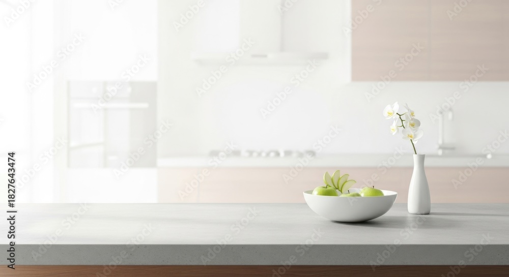 Fototapeta premium Clean minimal counter with dissolved kitchen background white