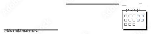 Calendar with grid format and spiral binding for scheduling or time management. Ideal for planning, scheduling, organization, productivity, deadlines, appointments, events, and simple flat metaphor