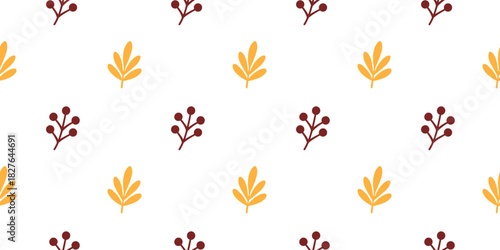 Seamless pattern with simple leaves and branches, minimal decorative design, cute repeating botanical texture for fabric wallpaper wrapping