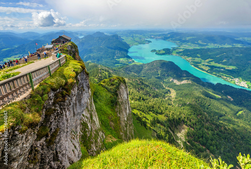 Panoramic Aerial View from Schafberg Mountain Summit in the Austrian Alps