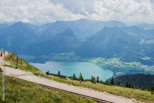 Panoramic Aerial View from Schafberg Mountain Summit in the Austrian Alps
