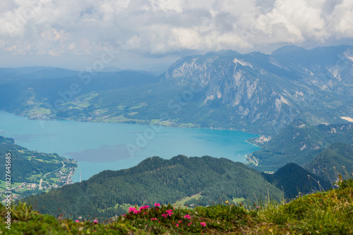 Panoramic Aerial View from Schafberg Mountain Summit in the Austrian Alps