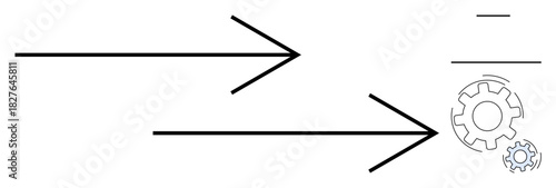 Large and small arrows pointing towards gears, symbolizing direction, progress, and efficiency. Ideal for process improvement, workflow, efficiency, mechanics, progress automation simple flat
